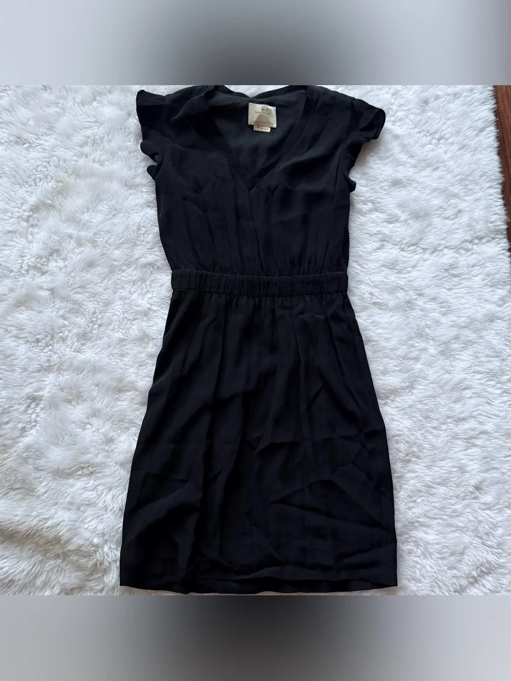 Kate Spade black crepe ruffle sleeve mini dress